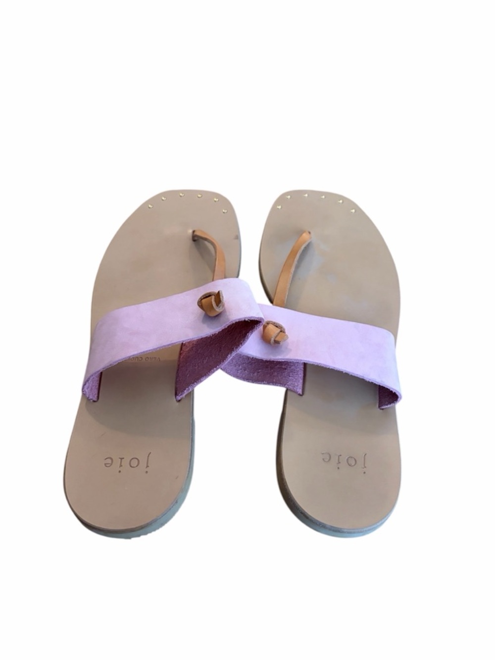Joie Lilac and Tan Leather Toe-Loop Slide Sandals - Picture 3 of 5